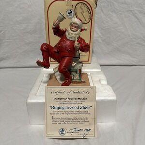 Norman Rockwell Santa "Ringing In Good Cheer" figurine vintage 1981 Signed. Box